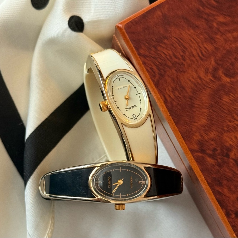 watch-it Vintage Gold and Black/White Bangle Watches